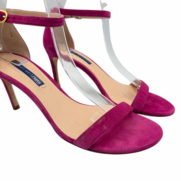Stuart Weitzman Nudist Raspberry Pink Suede Leather Ankle Strap Open Sandals - Picture 7 of 11